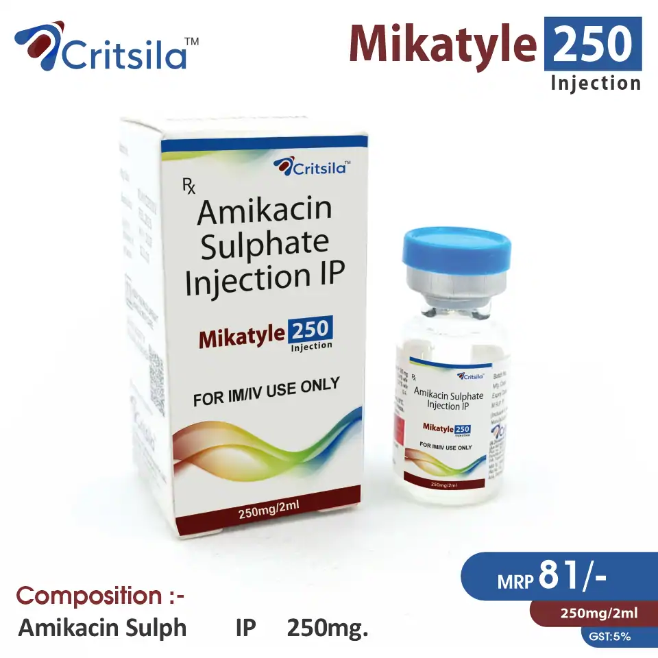 Amikacin (250mg) Injection at Best Price in PCD Pharma Franchise for Antibiotic Use and Bacterial Infection Treatment.